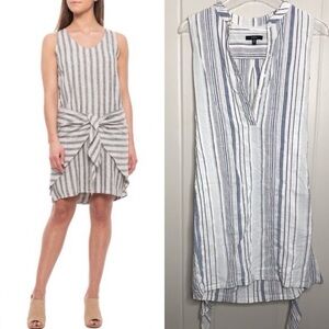 DREW Morgan Tie Front Linen Striped Shirt Dress